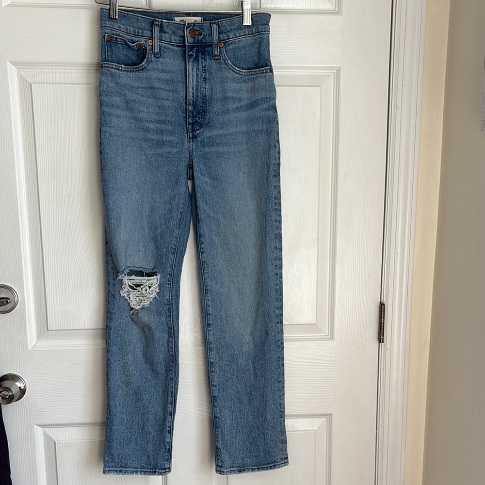MADEWELL The Perfect Vintage Straight Jean size 25 distressed busted knee